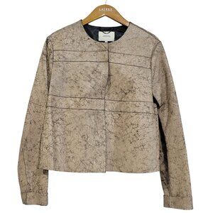 Dorothee Schumacher Cracked Leather Jacket Womens 4 Lamb Quiet Luxury Cropped